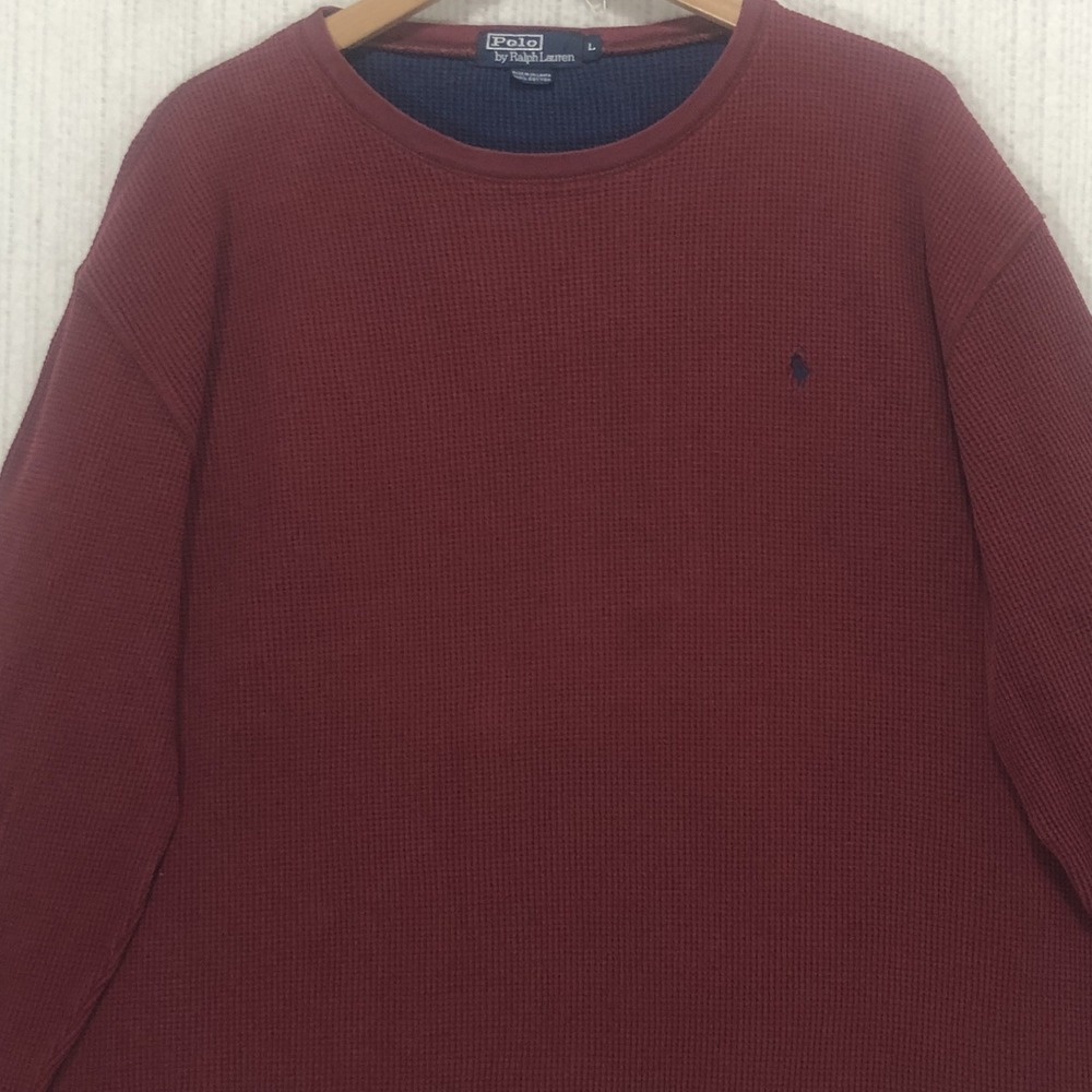 Polo Ralph Lauren Mens Large Burgundy Waffle Knit Thermal Long Sleeve Shirt L